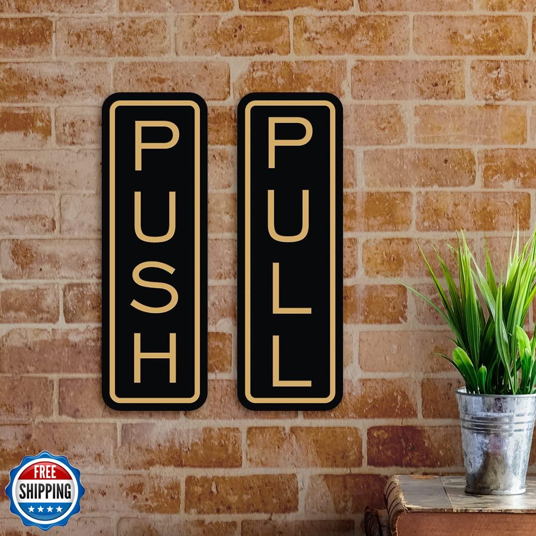 All Quality Classic Vertical Push Pull Door Signs – Great for Glass Doors | P