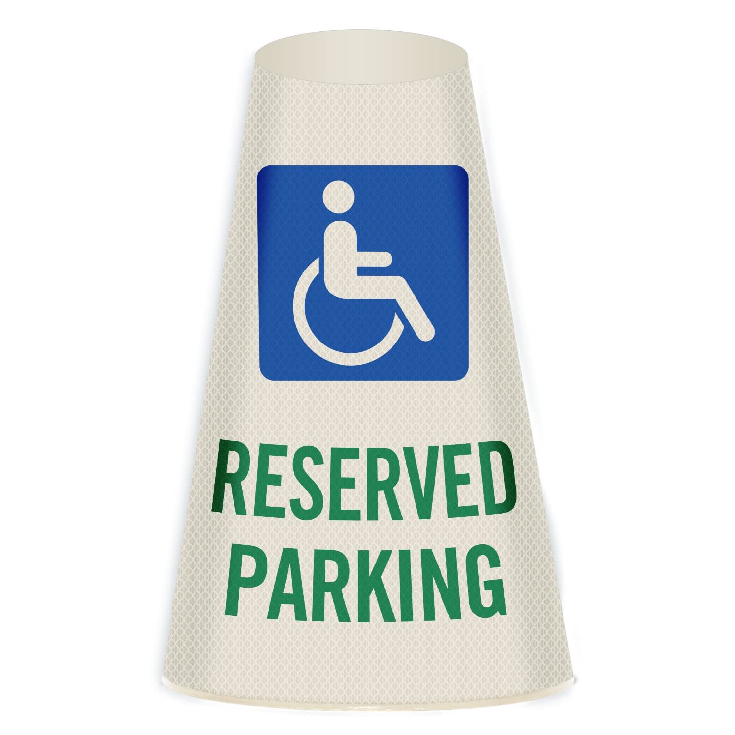 “Reserved Parking with Handicapped Symbol” Bright Reflective Cone Message Sleeve