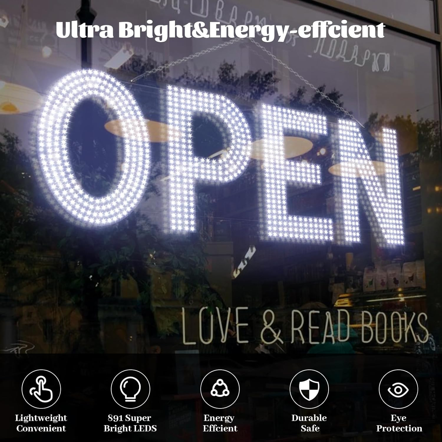 LED Open Signs for Business, 40″X14″ Dimmable Large LED Open Light up Sign with