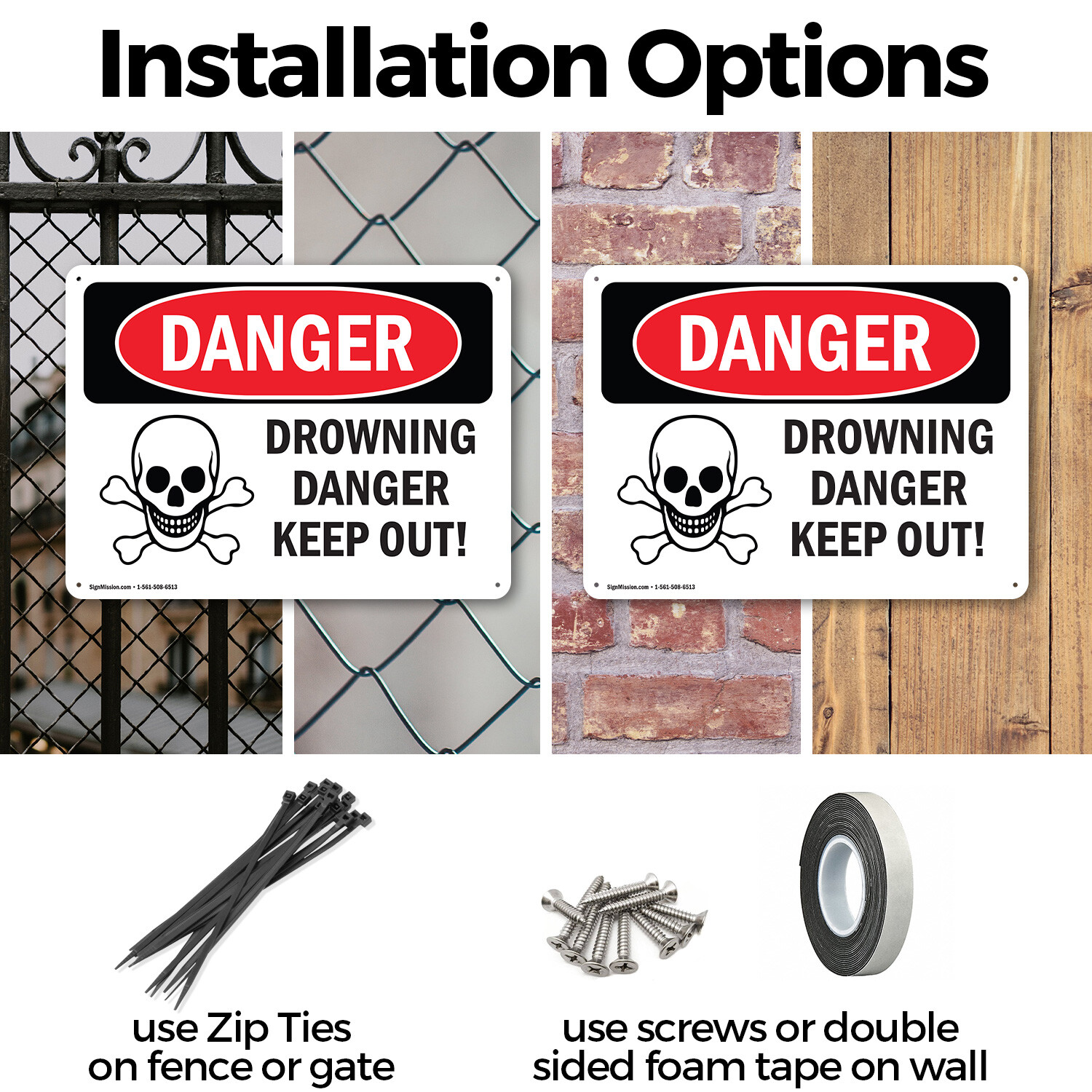 (2 Pack) Drowning Danger Keep Out! OSHA Danger Sign Decal Metal Plastic
