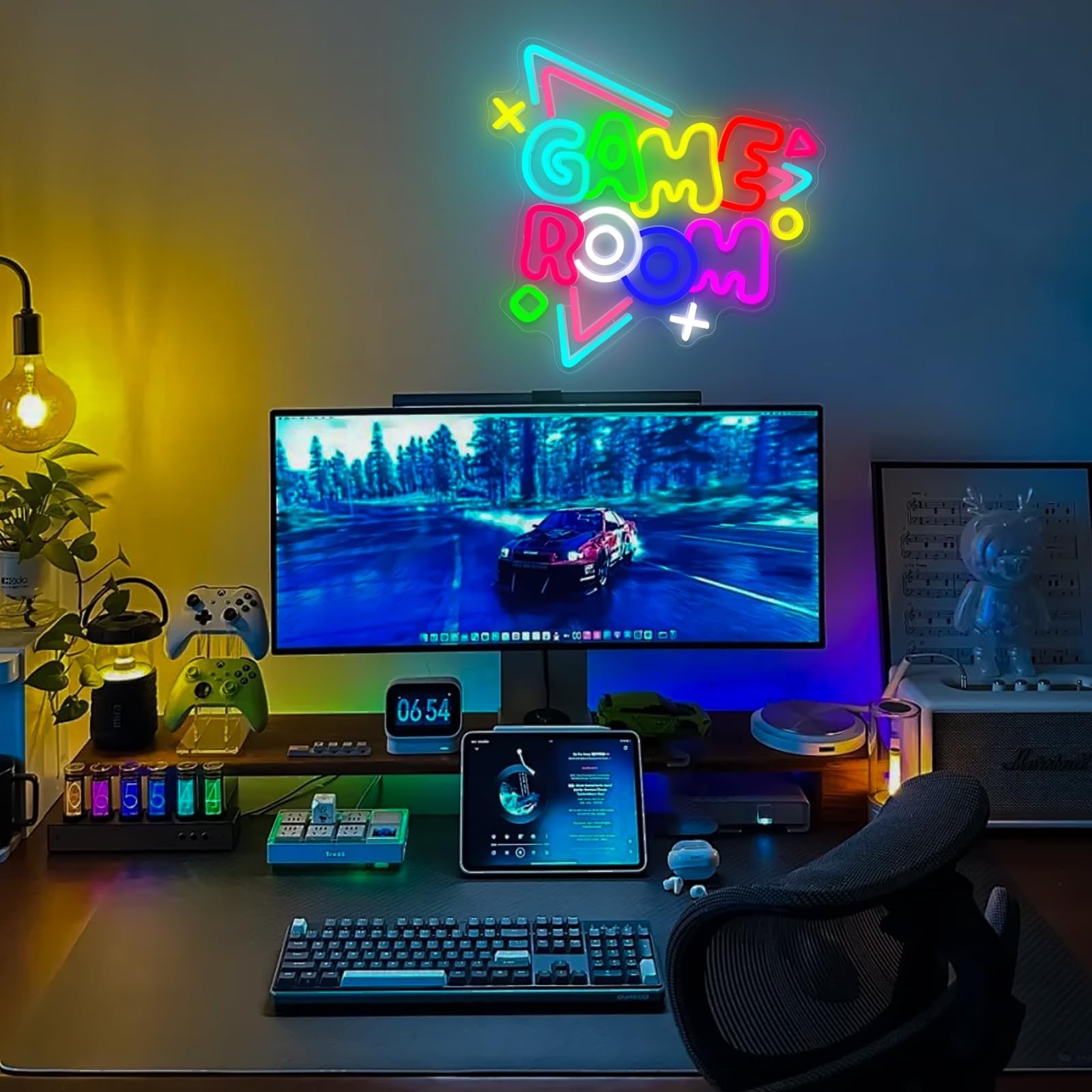 Game Room Neon Sign 13” x 13.6” Big Dimmable Gamer Led Neon Sign USB Powere…