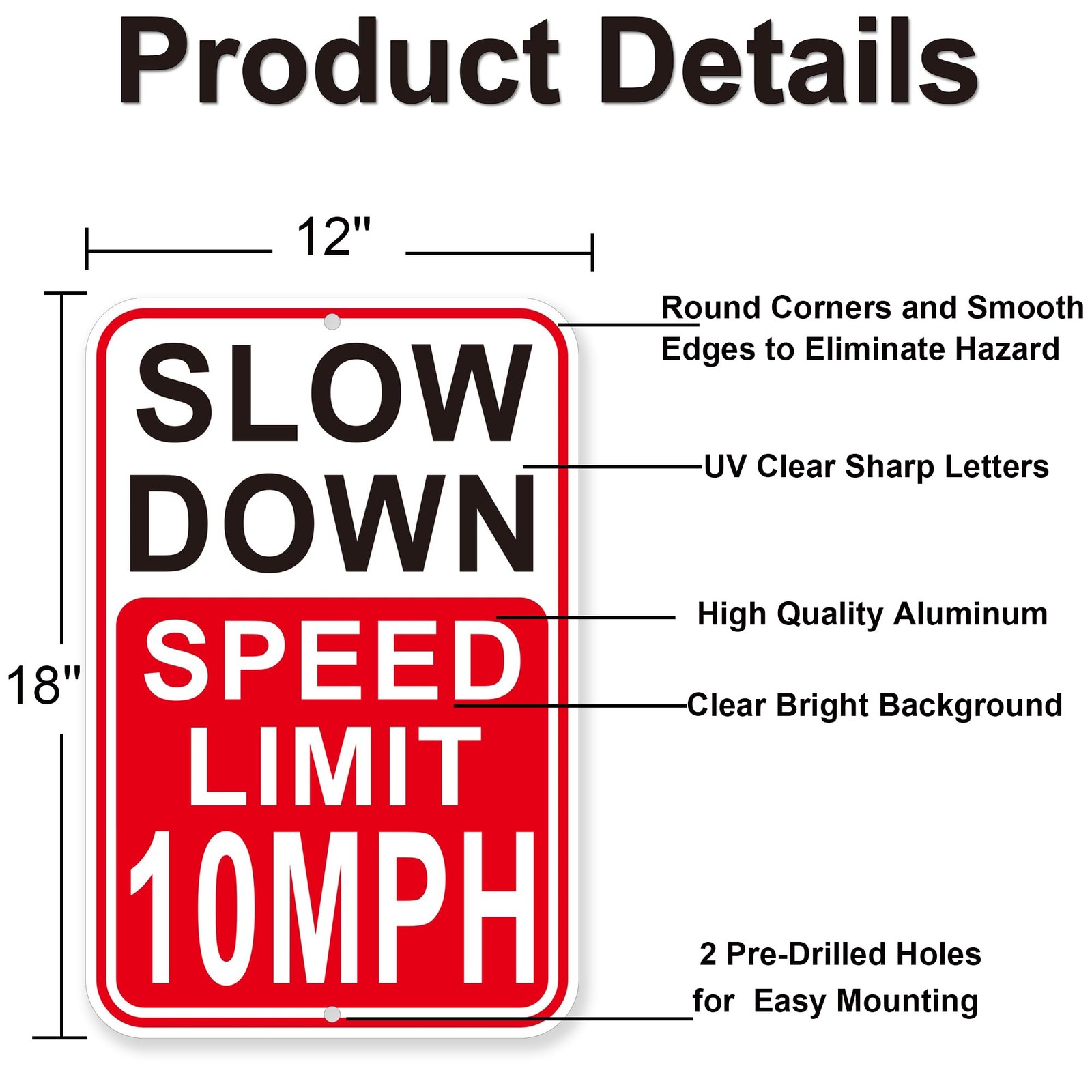 2Pack Slow Down Speed Limit 10MPH Sign 18×12 Inches Reflective Aluminum Fade …