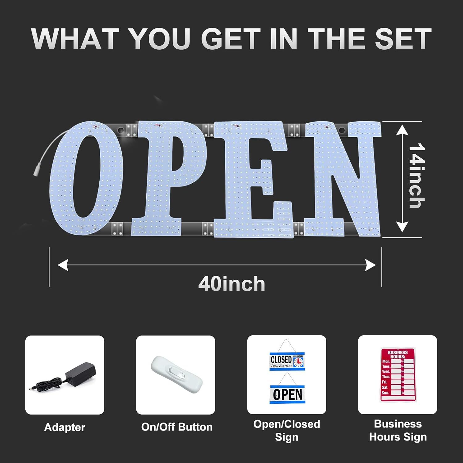 40″x14″ Extra Large LED Open Signs for Business, Unique Design Super Bright Open