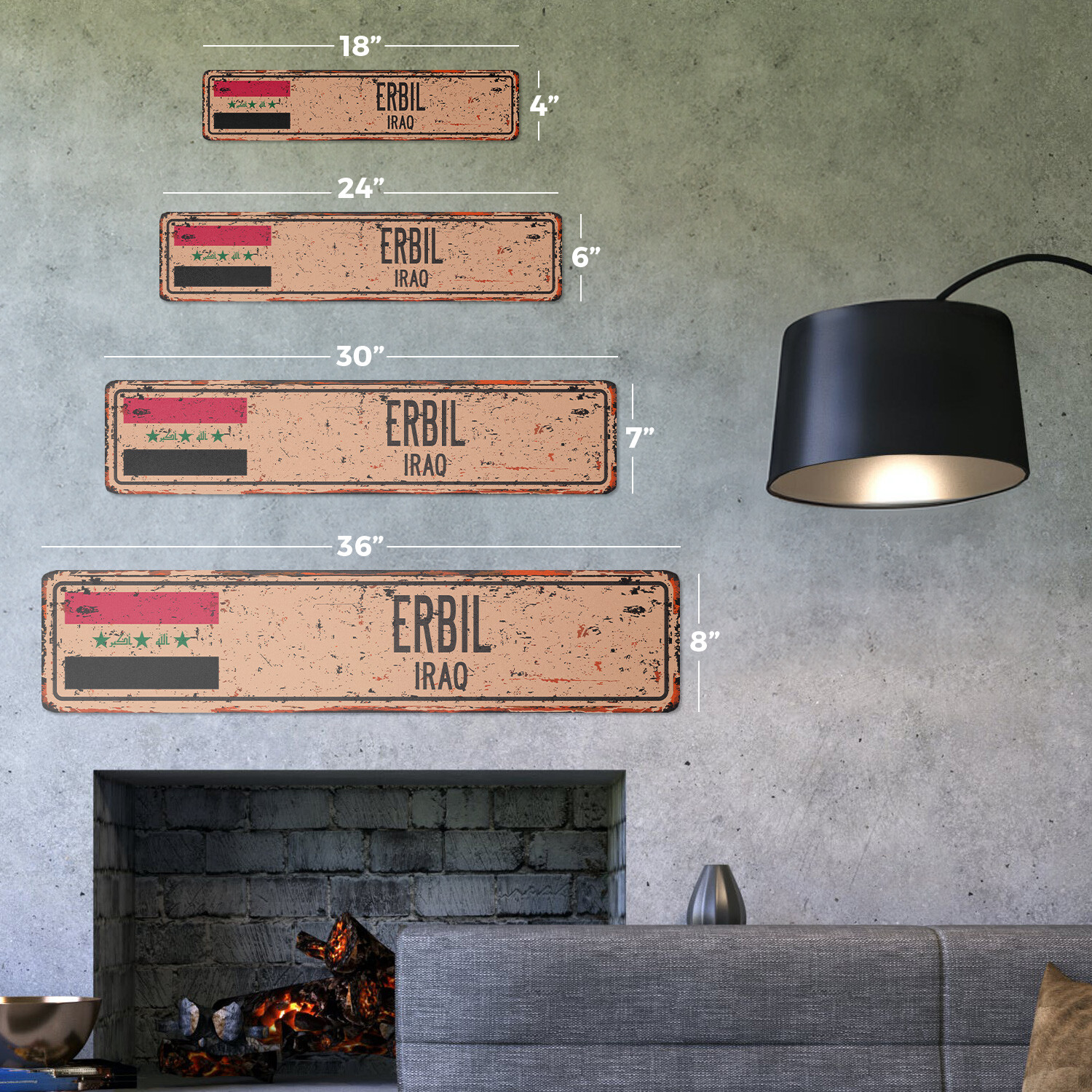 ERBIL IRAQ Vintage Street Sign Iraqi flag city country road wall rustic gift