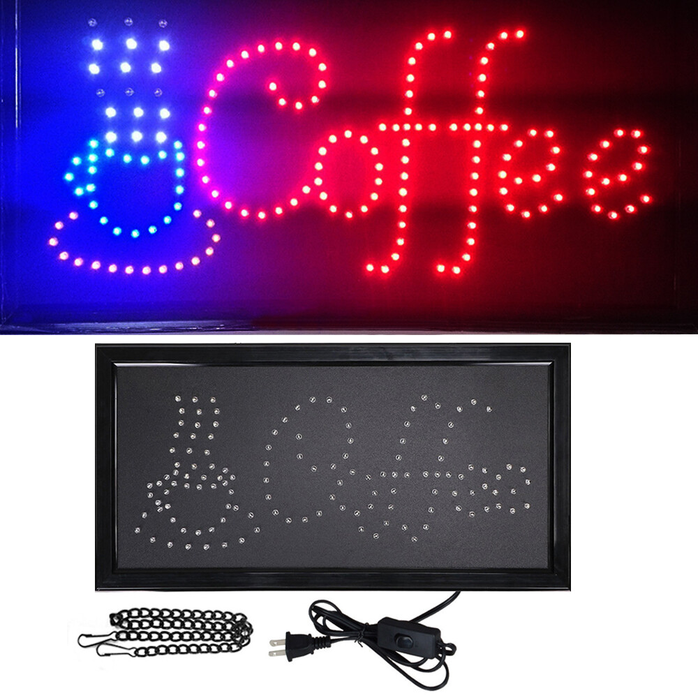 Large 19″x10″ Bright LED Neon Coffee Business Sign with Motion Animation Square