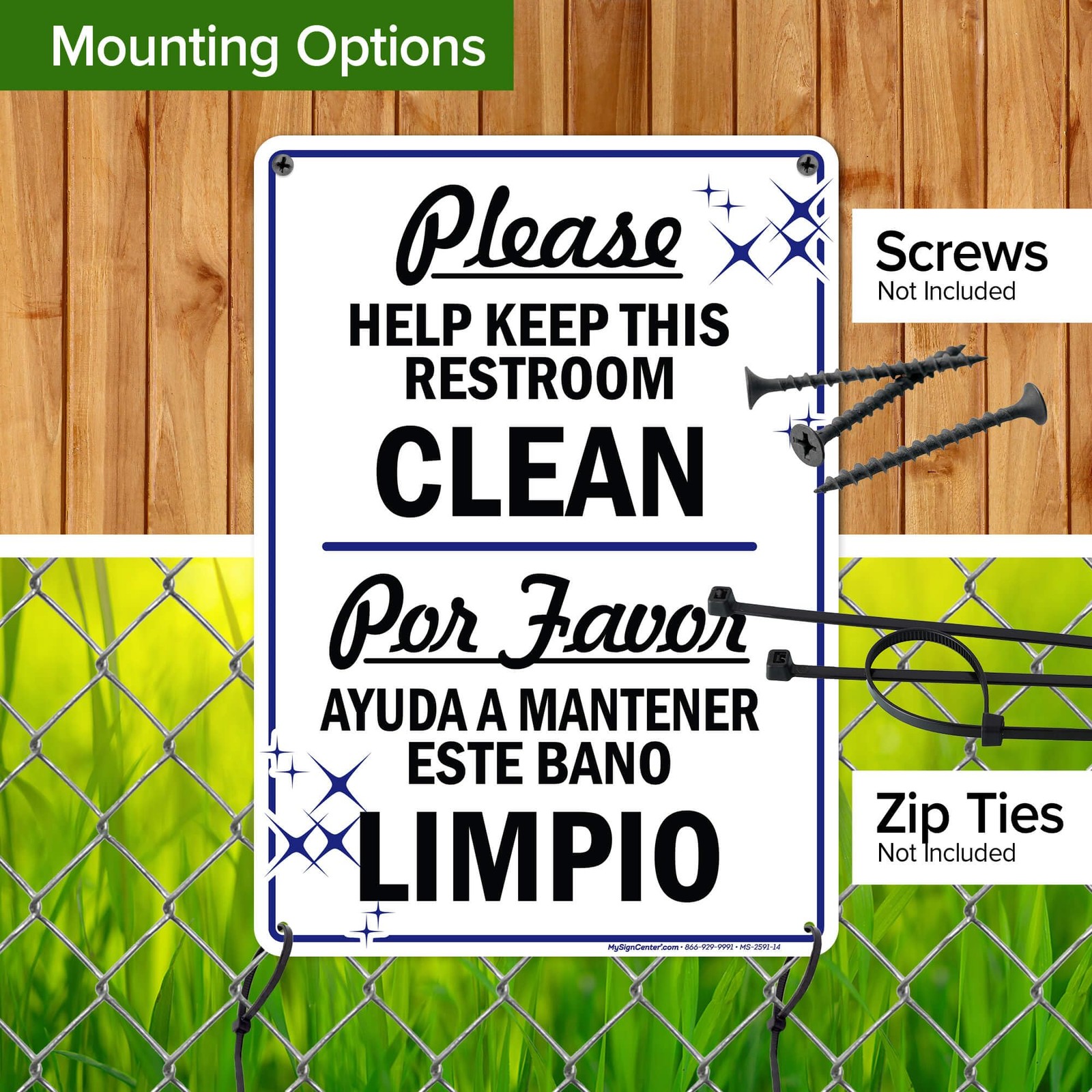 Please Help Keep This Restroom Clean Sign, Bilingual English and Spanish, 10X14