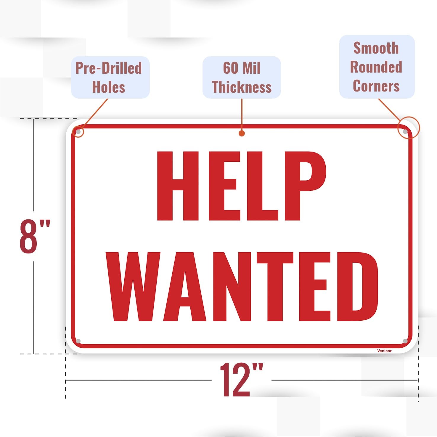 1 PCS Help Wanted Sign 12 x 8 Inches Rust Free Aluminum Weather Resistant