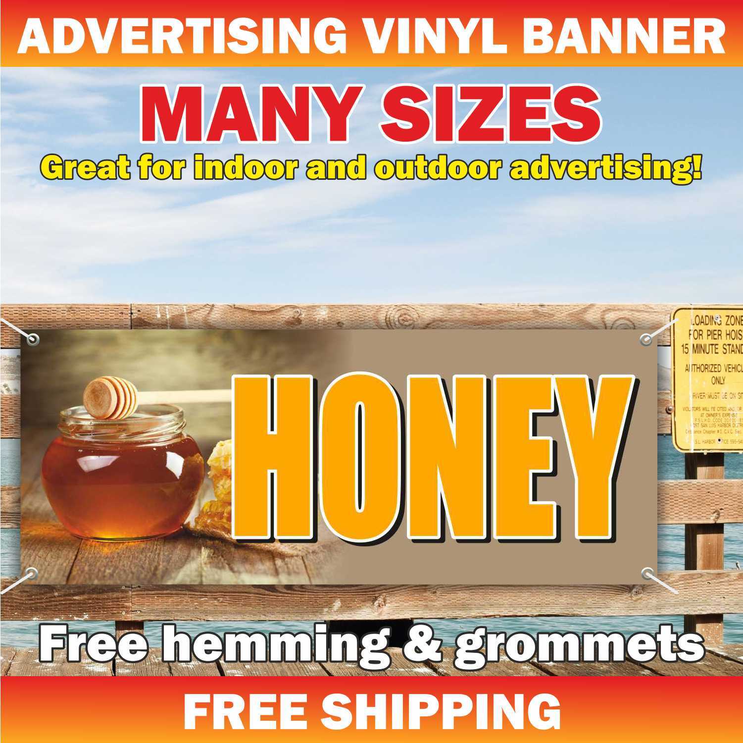 HONEY Advertising Banner Vinyl Mesh Sign local pure raw honeycomb bees homemade
