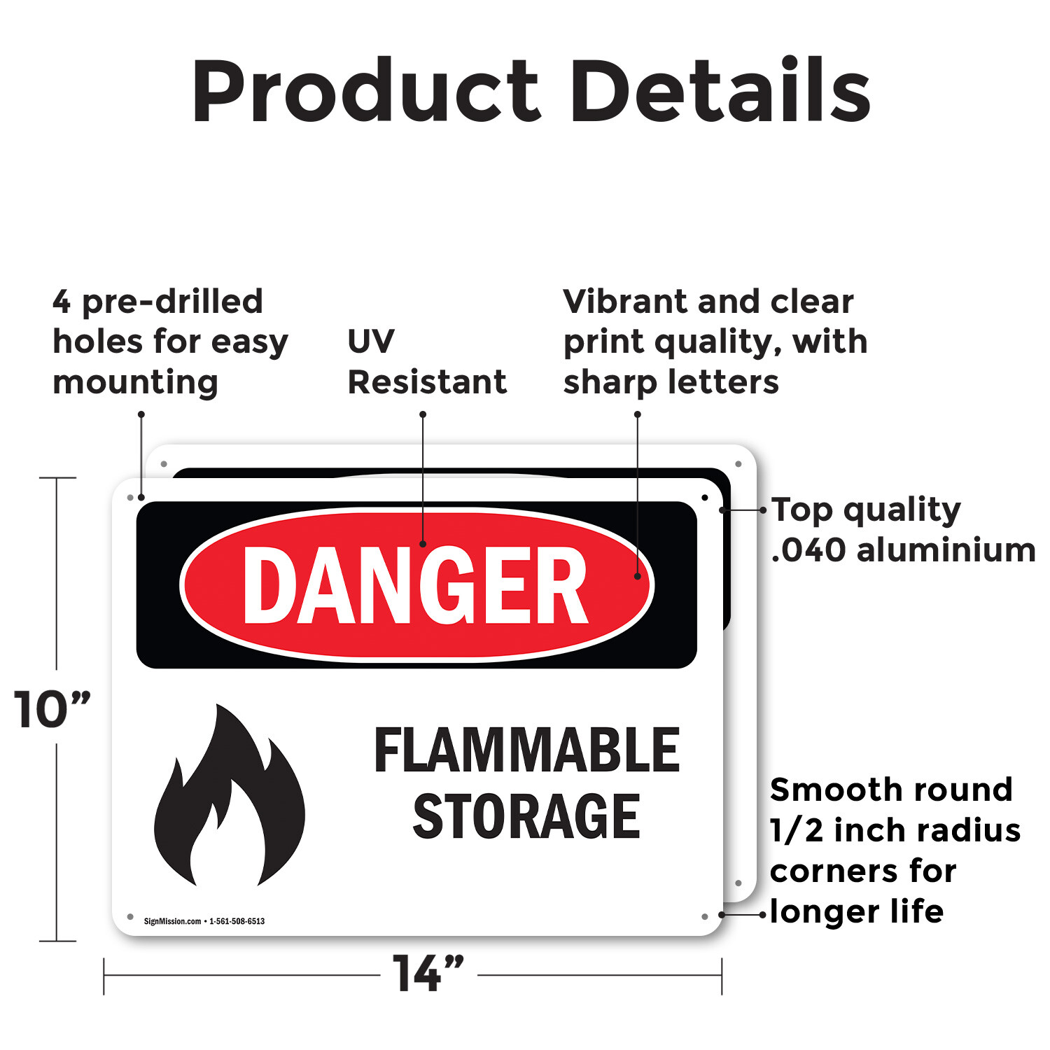 (2 Pack) Flammable Storage OSHA Danger Sign Decal Metal Plastic