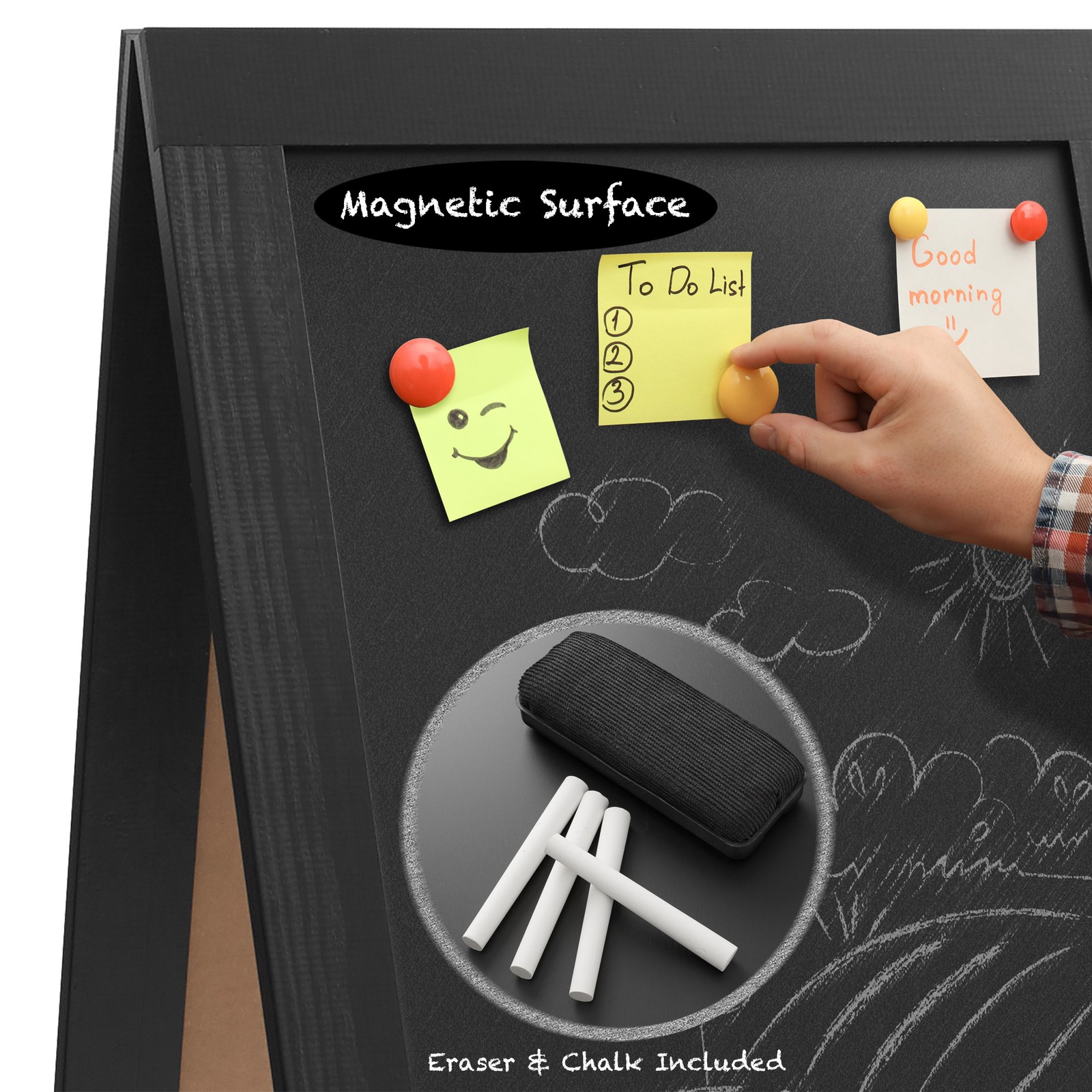 A Frame Chalkboard Sign, 40″x20″ Double-Sided Magnetic Menu Board, Black