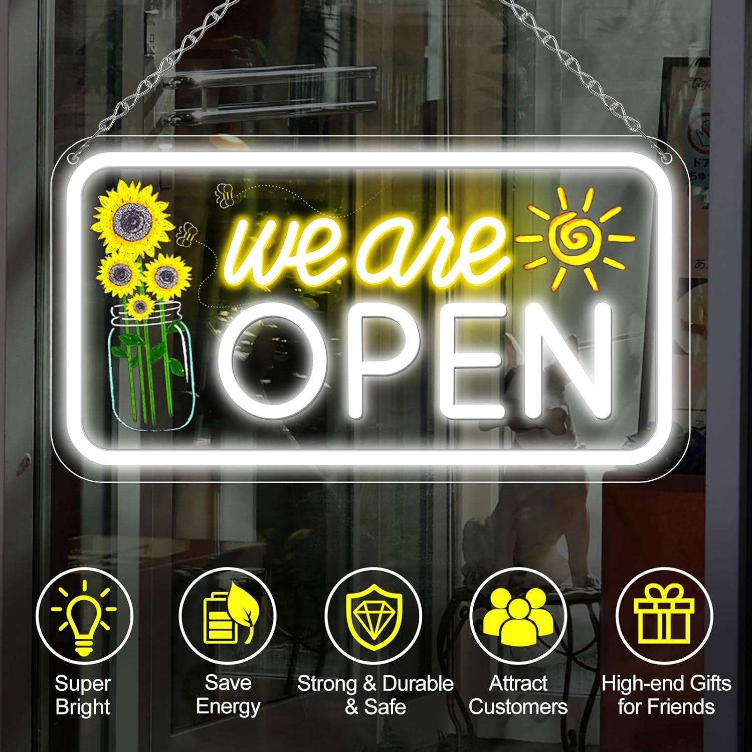 LED Neon Open Sign 16.5x9in Business Window Light Decor