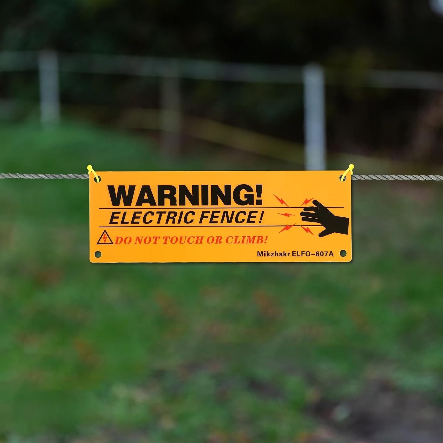 Electric Fence Warning Signs with Zip Ties 10 x 3.5 Inch Plastic Yellow Elect…