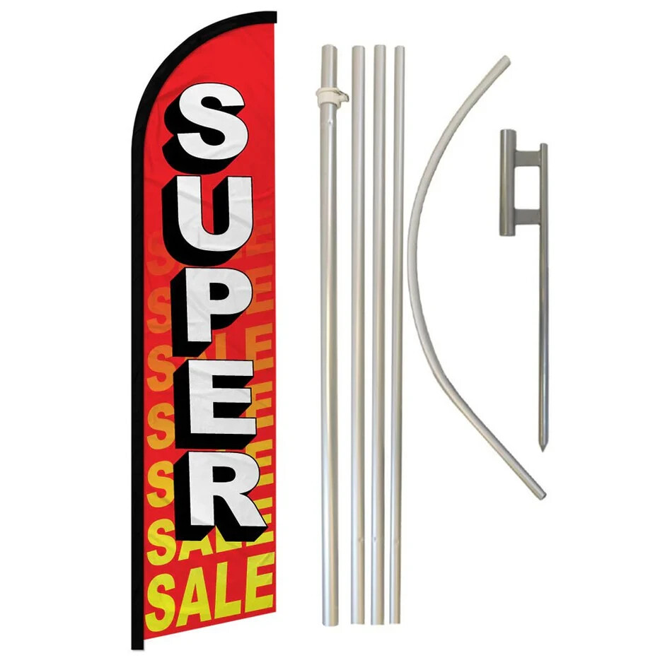 Super Sale (Red) Windless Full Curve Advertising Banner Flag & Pole Kit