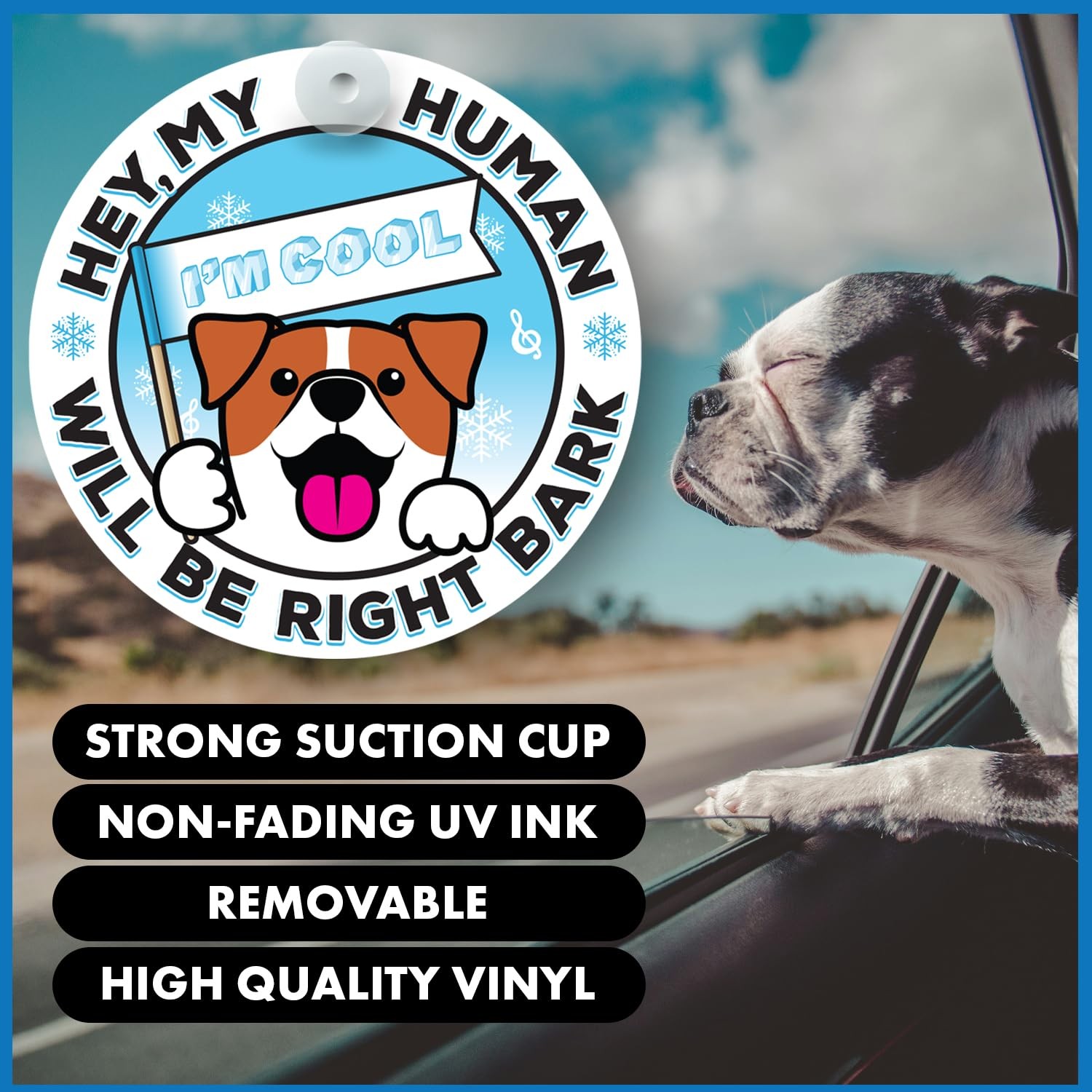 Generic I’M COOL Car Sign Pet Safety Alert Vinyl White/Blue Auto Accessory