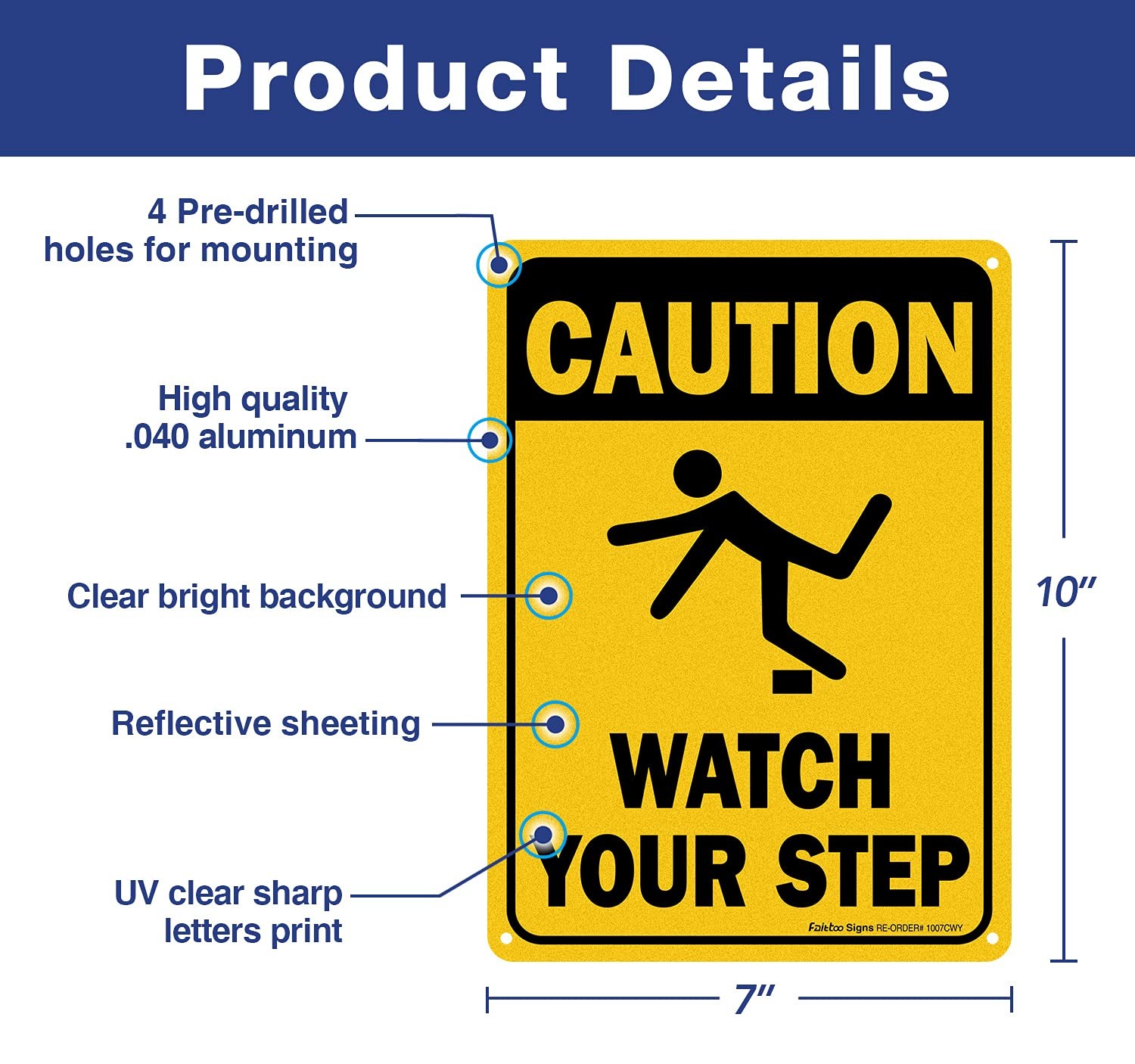 Caution Watch Your Step Sign, Safety Sign, 10 x 7 Inches rectangle, .040 Rust…