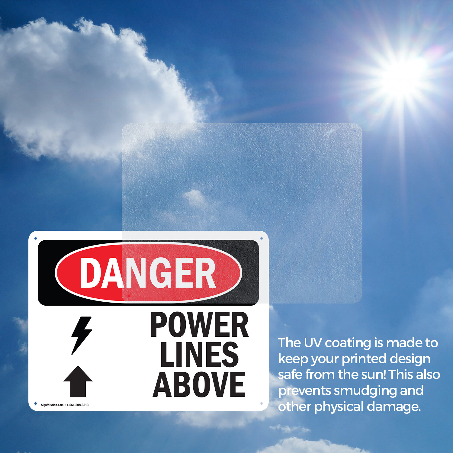 (2 Pack) Power Lines Above OSHA Danger Sign Decal Metal Plastic