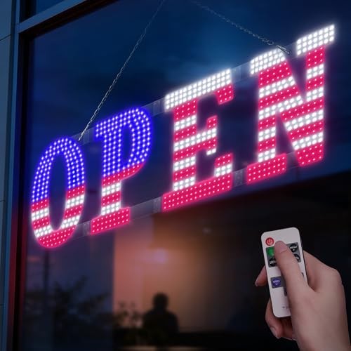 40″ x 14″ American Flag LED OPEN Sign with Remote Control, Dimmable Brightness,
