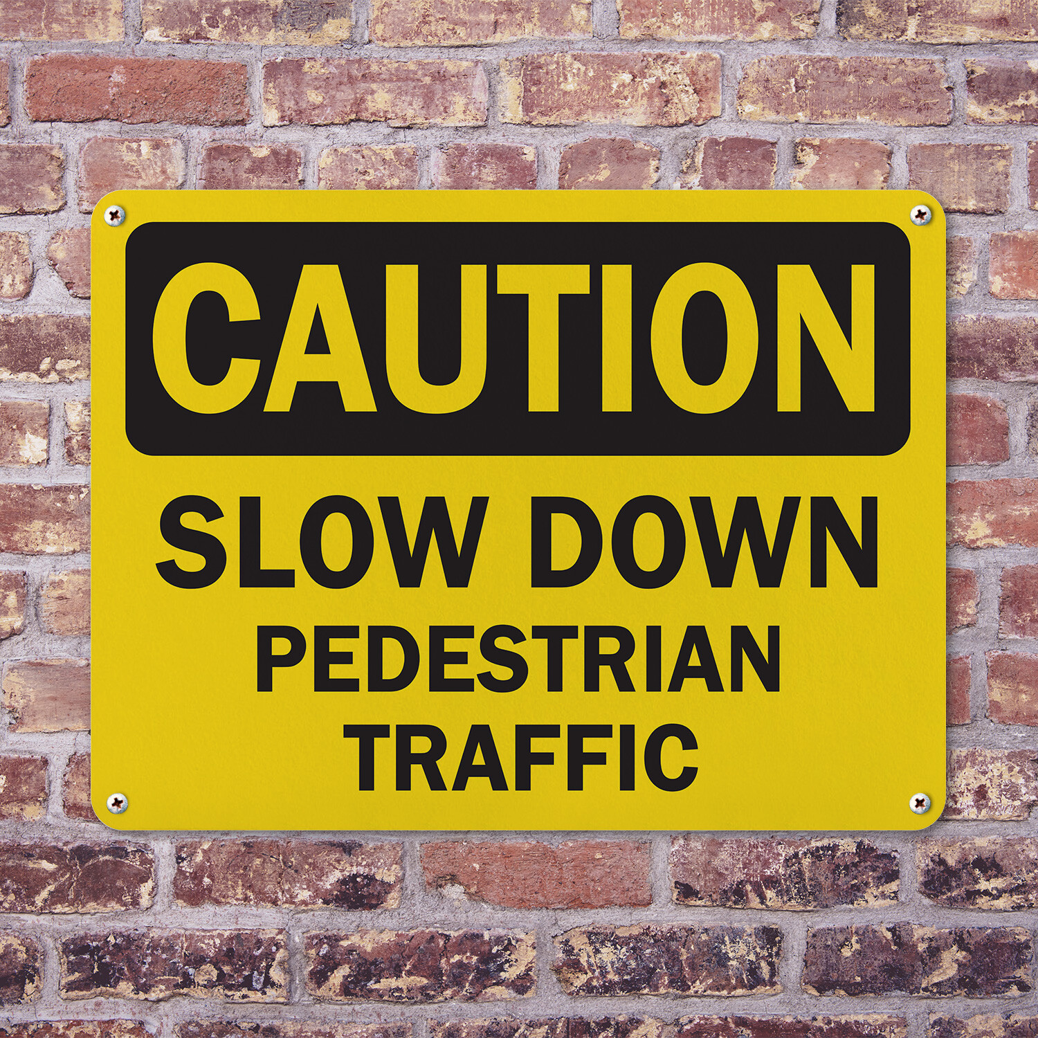 (2 Pack) Slow Down Pedestrian Traffic OSHA Caution Sign Decal Metal Plastic