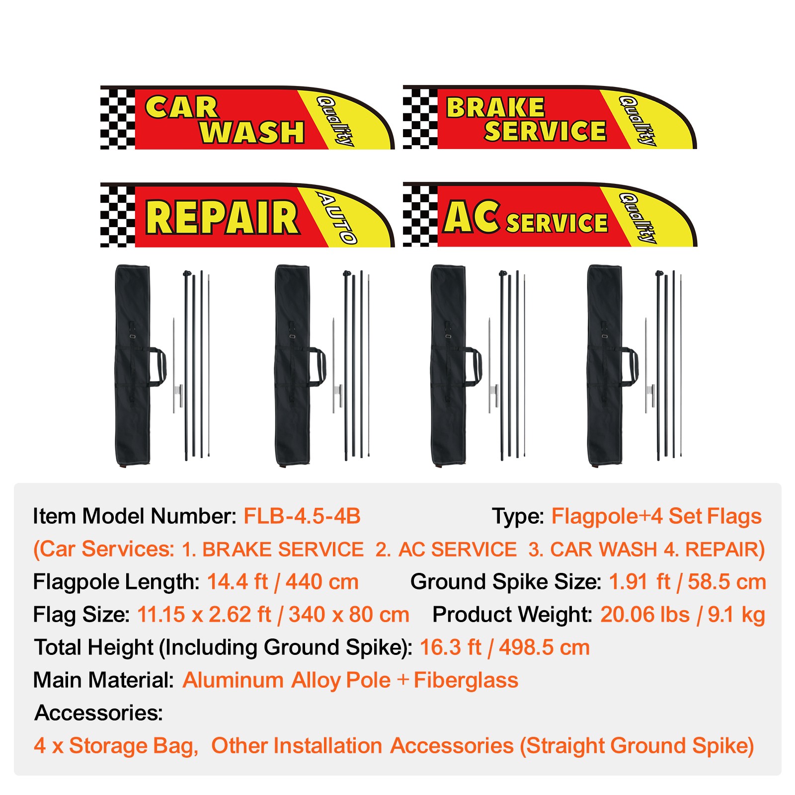 VEVOR Auto Repair Advertising Feather Flag Kit Swooper Flags and Poles 16.3 FT