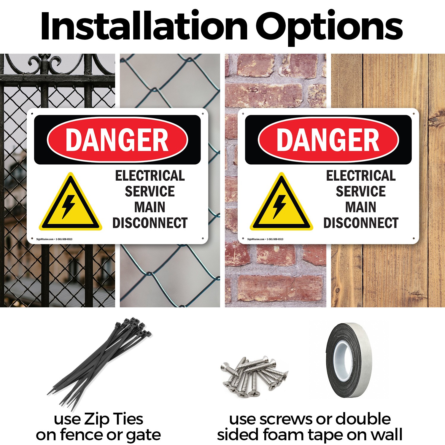 (2 Pack) Electrical Service Main Disconnect OSHA Danger Sign Decal Metal Plastic