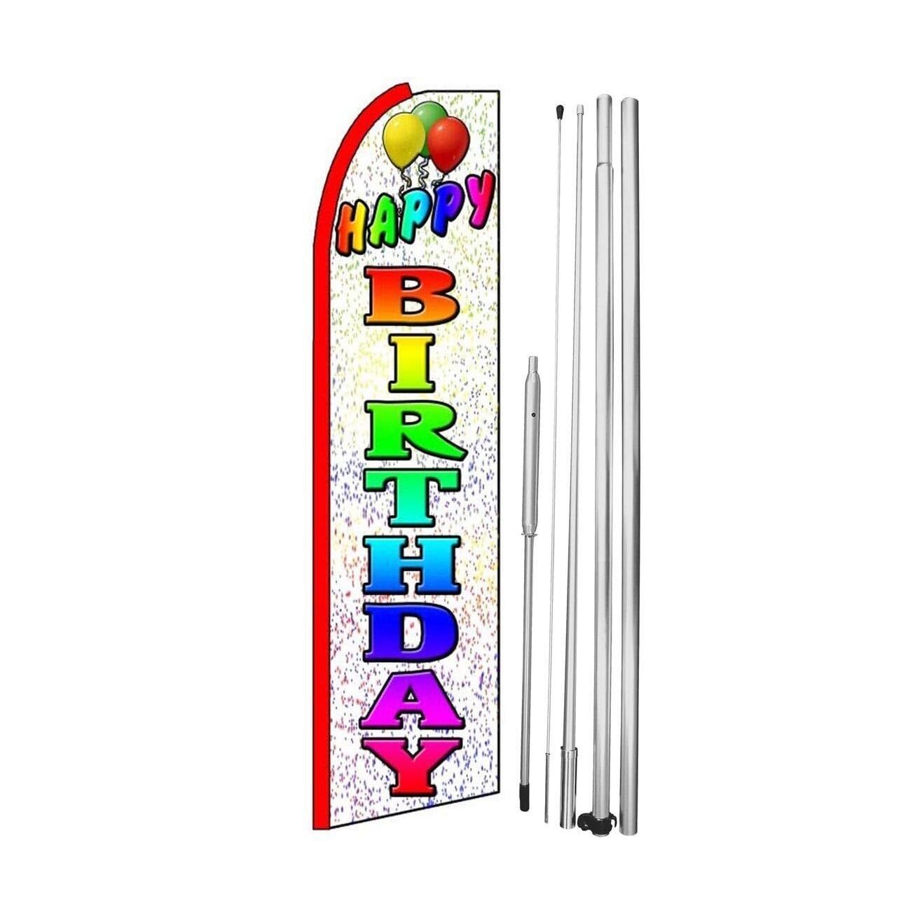 Happy Birthday Swooper Flutter Feather Flag | 3ft W x 11.5ft Tall
