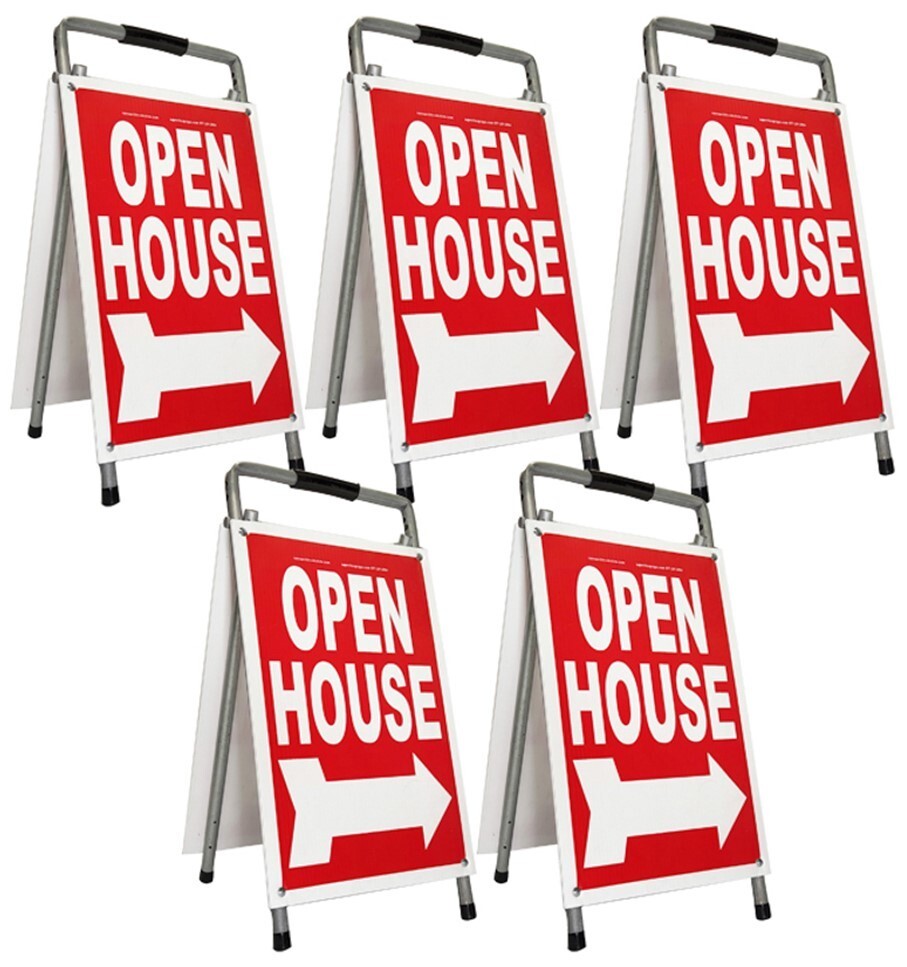 Real Estate Open House Sign Kit Metal A-Frame 5 Pack Red Mod