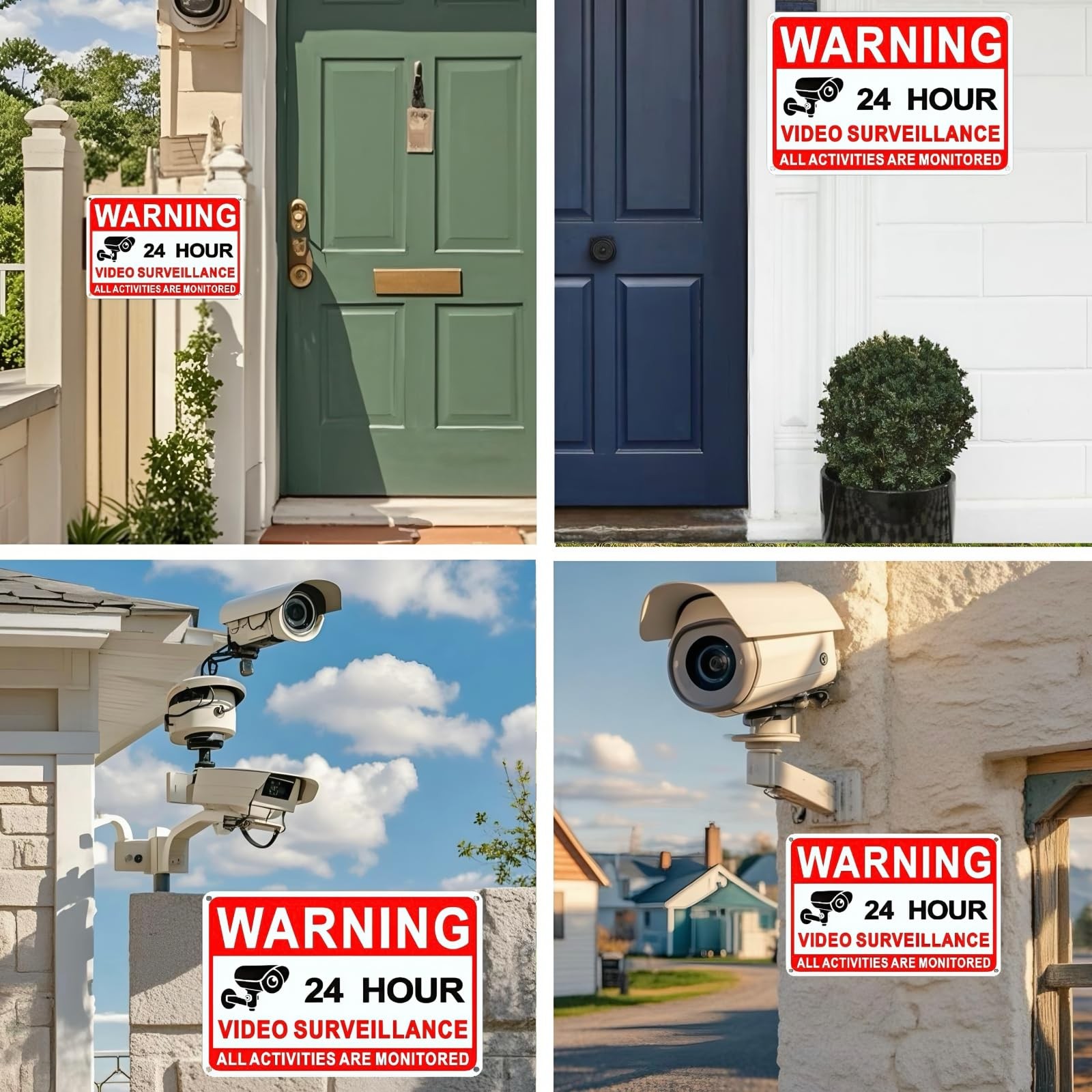 4 Pack Video Surveillance Signs, 8 x 12 Inch Aluminum Camera Signs, CCTV Securit