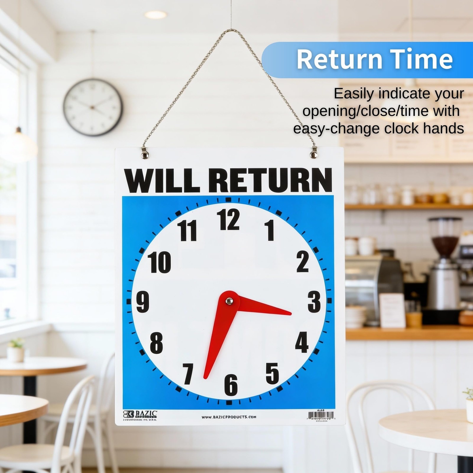 BAZIC Products 7.5in x 9in in Will RETURNin Clock 1-Pack, Return/Open