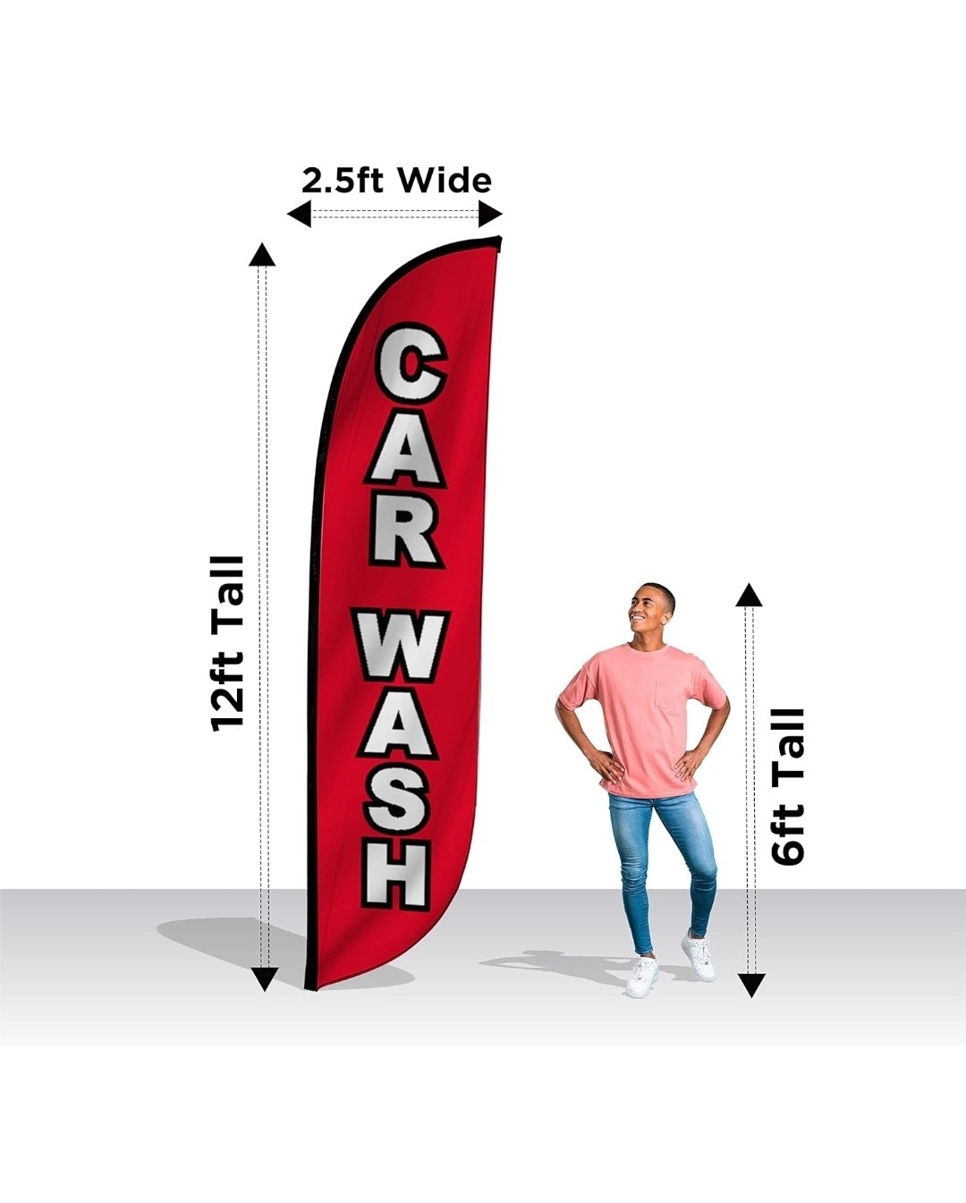 Car Wash Feather Flag Banner 12×2.5ft Advertising Flags for Outdoor Advertising