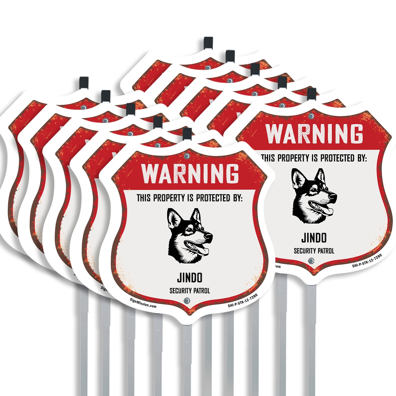 Warning This Property is Protected by Jindo Made in the Shield Sign With Stake