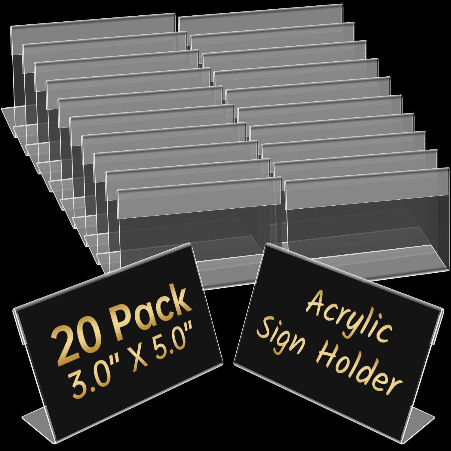 3 x 5 Inch Acrylic Sign Holder, 20 Pcs Horizontal Clear Holders, clear