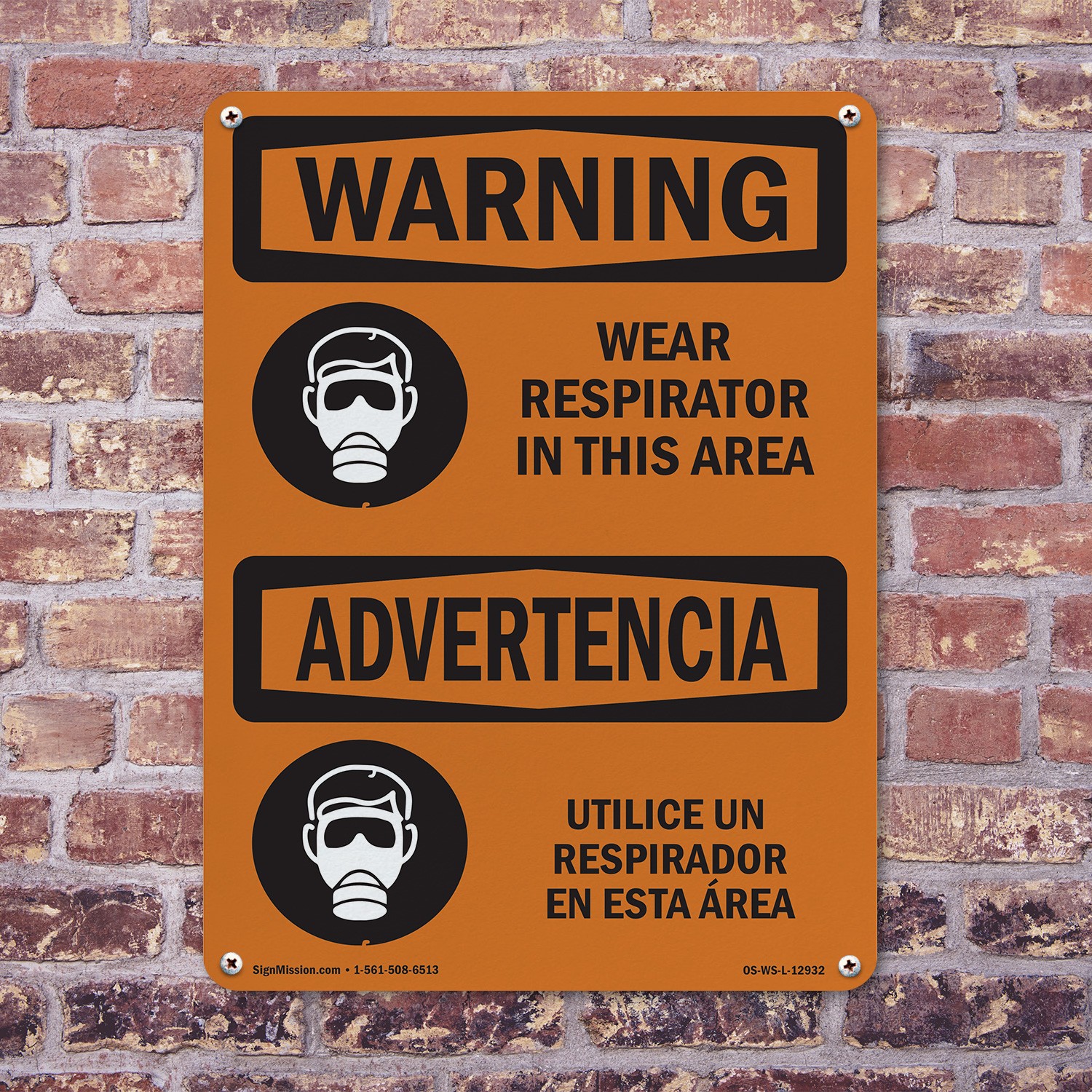 Wear Respirator In This Area Bilingual OSHA WARNING Sign Or Decal – 5 or 10 Pack