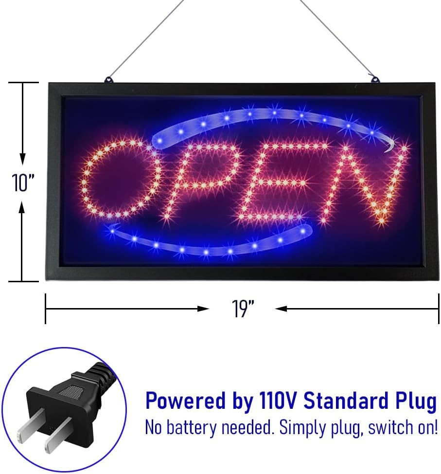 “Flashing” LED Open Sign 19″x10″ Bright Neon Light Display Board for Storefront