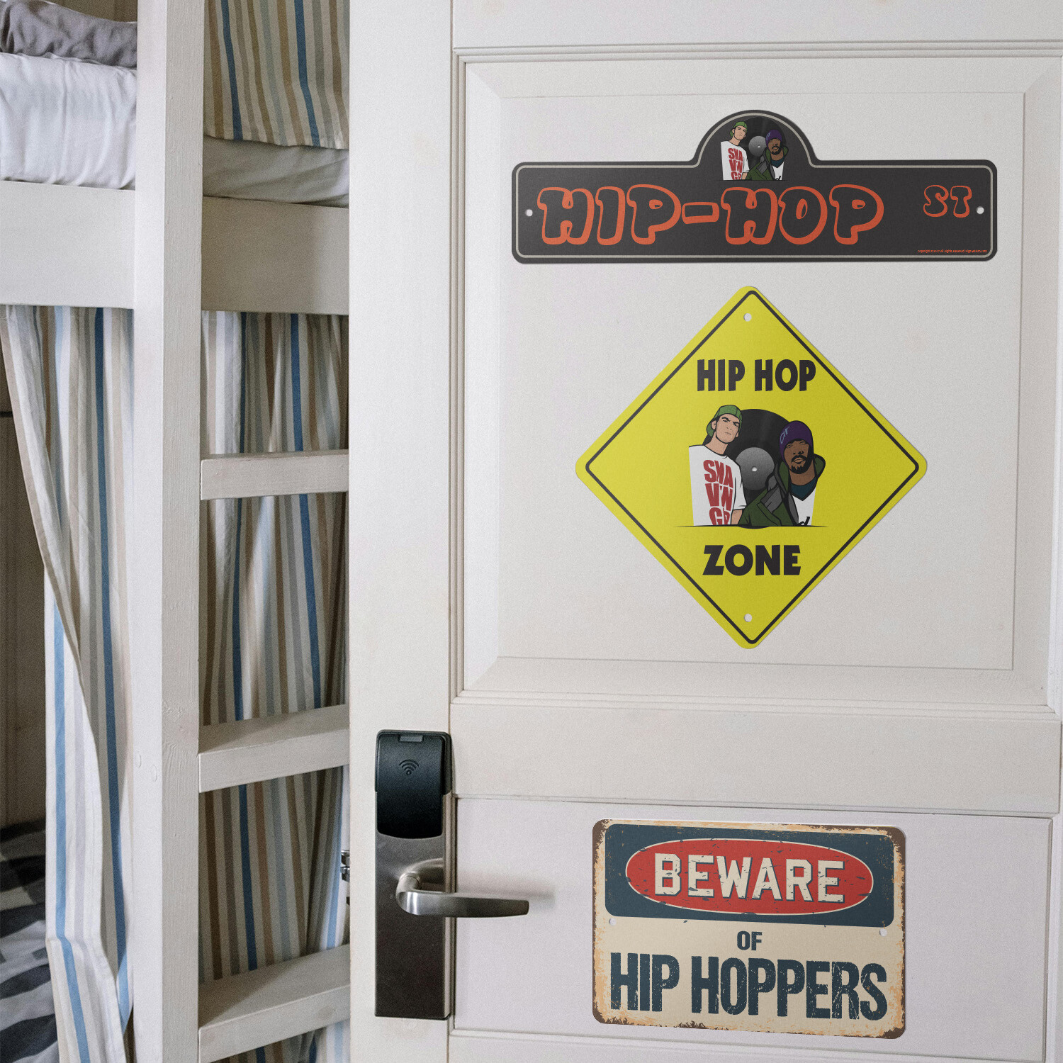 Hip Hop (3 Pack) Plastic Street Sign Crossing Warning Vintage Rustic Beware