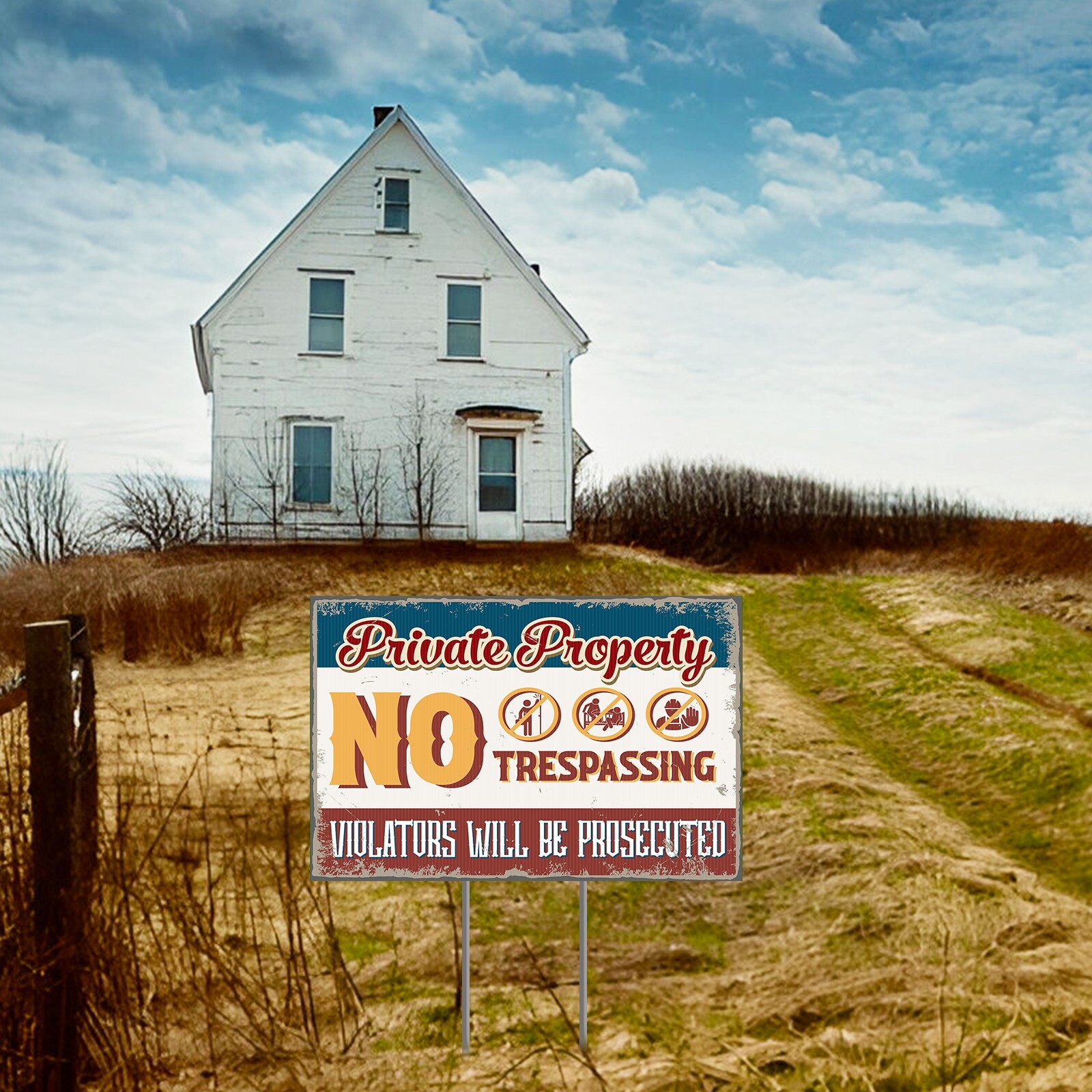Private Property No Trespassing Signs with H-Stakes, Protect Your Home Yard Sign