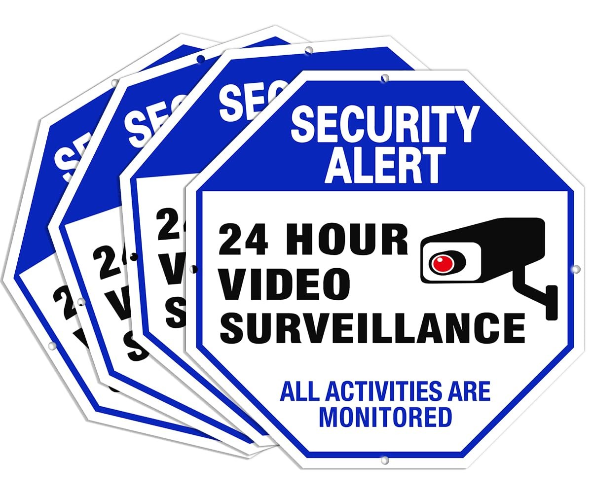 Video Surveillance Sign, 4-Pack 10″x10″ Security Camera Sign, Reflective and …