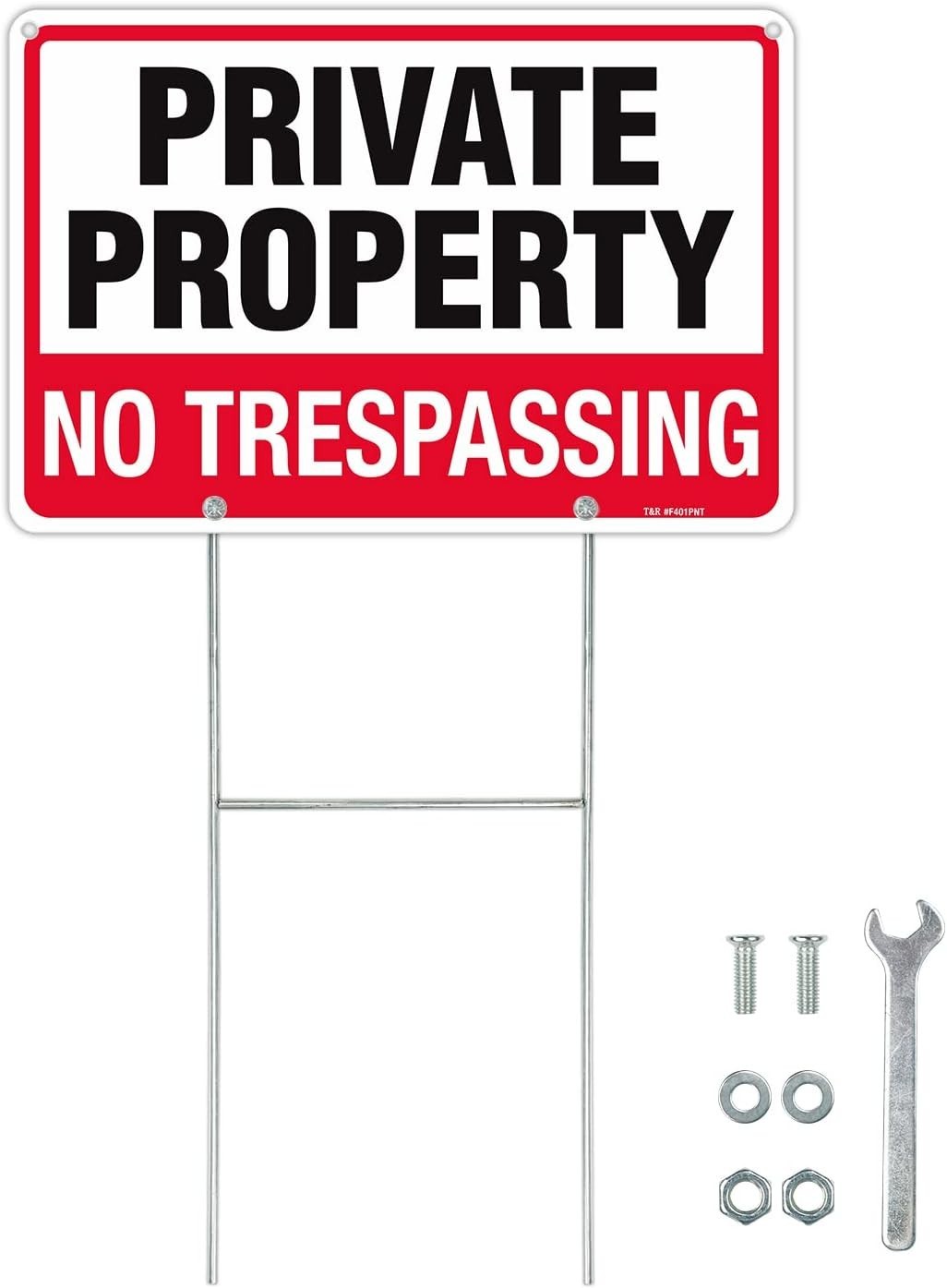 No Trespassing Sign Private Property Sign with H Stake for Outside, Pack,2″x8…
