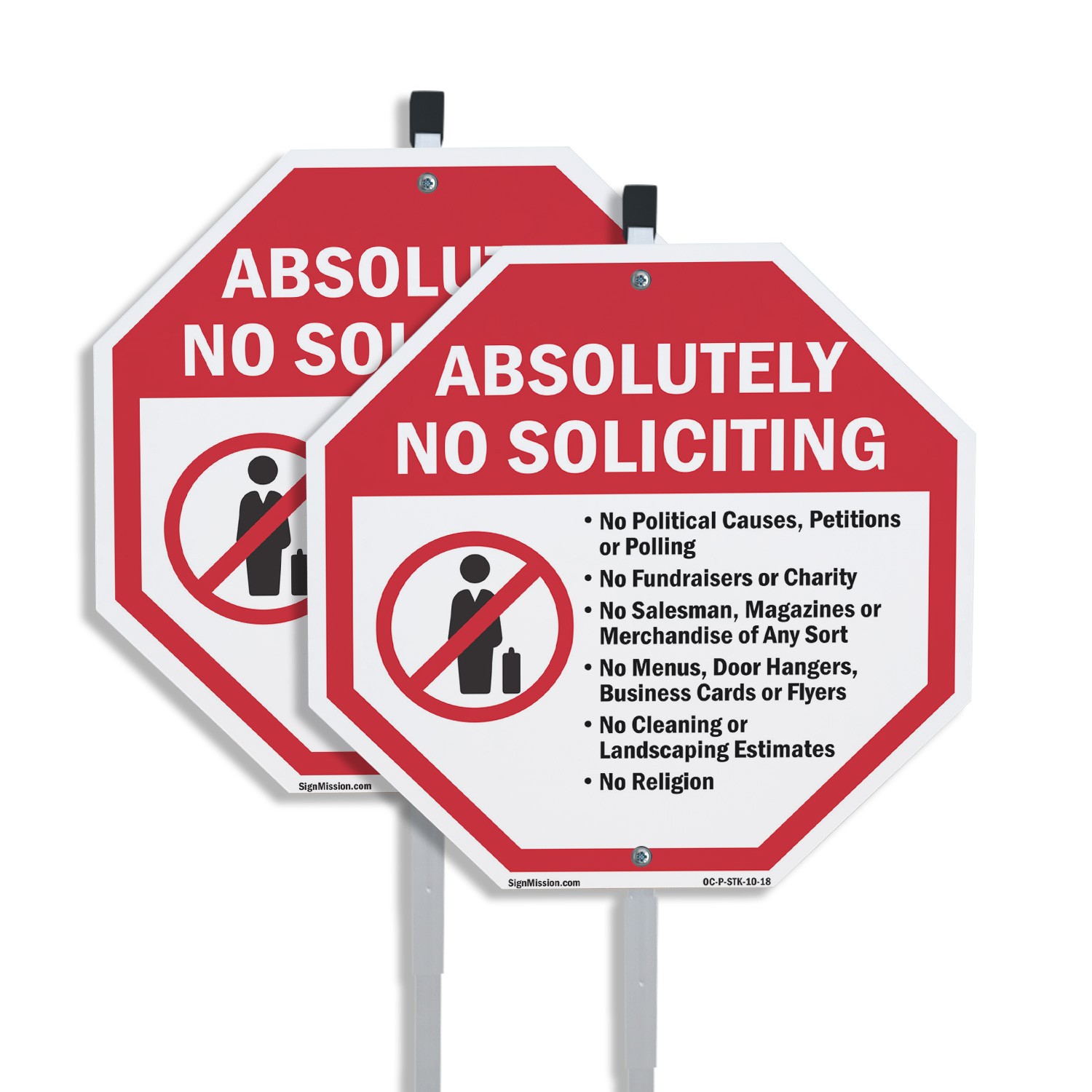 Absolutely No Soliciting No Poli Octagon Sign With Stake Weather Resistant