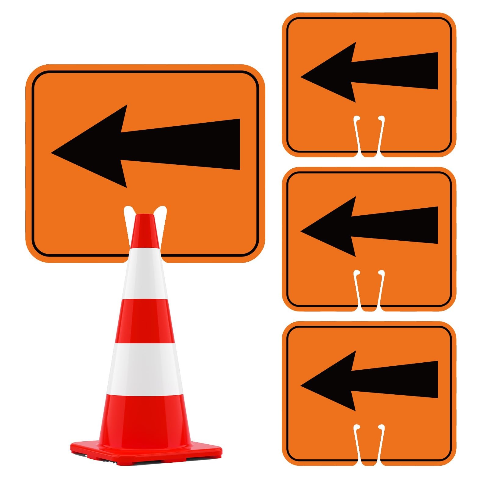 4Pcs Reversible Arrow Signs for Traffic Safety Cone 12.6X10.4In Waterproof Warni