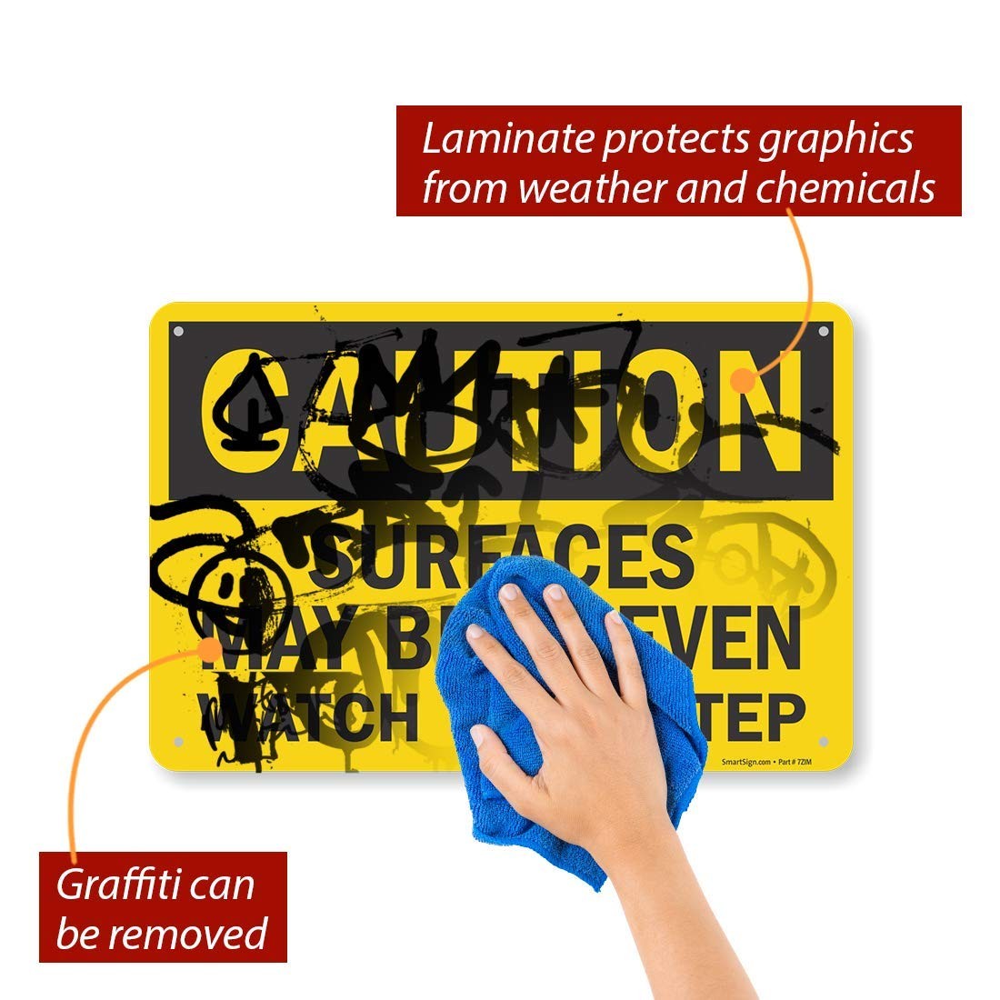 Caution Uneven Surfaces Watch Your Step Sign 12×18 Inch Aluminum Plaque Set