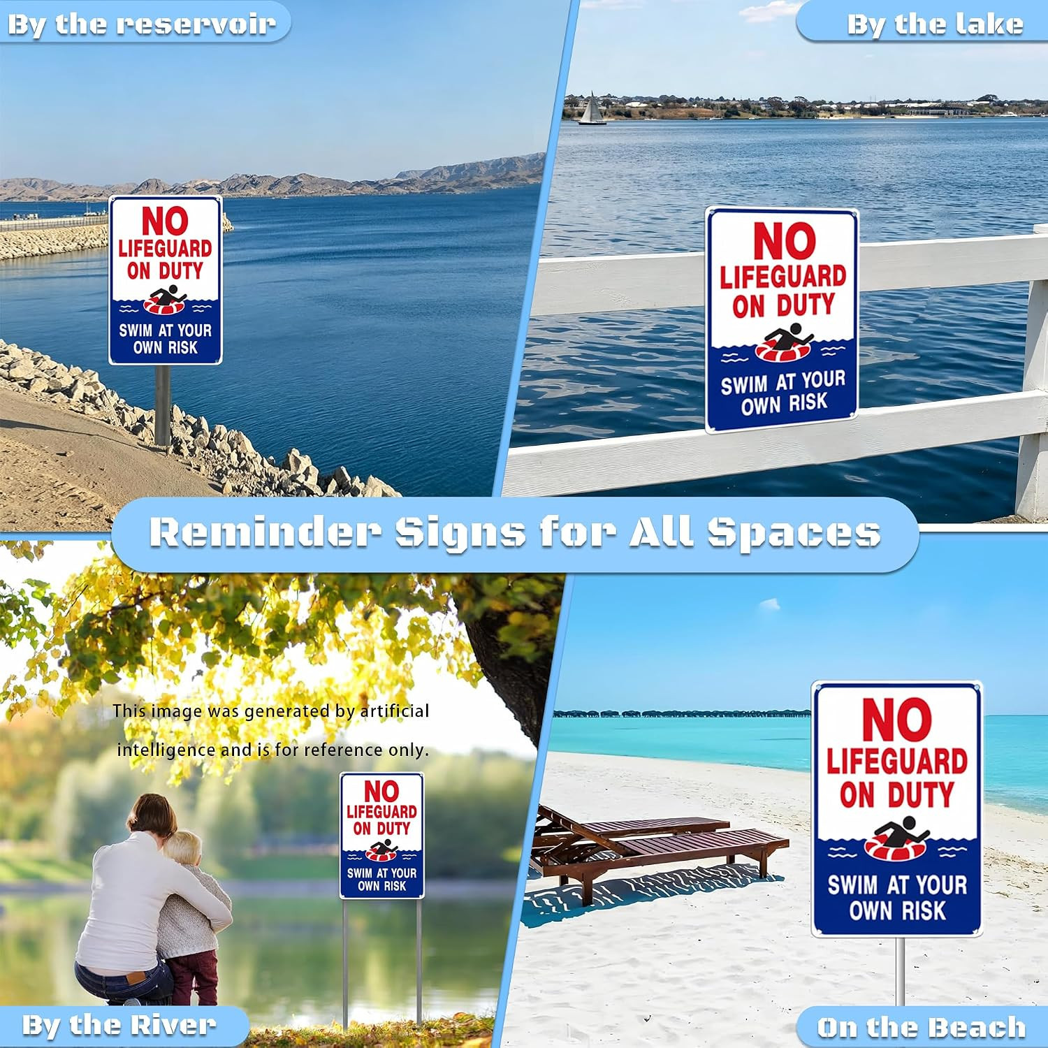 8X12 Aluminum “No Lifeguard on Duty” Sign – Swim at Your Own Risk Safety Warning