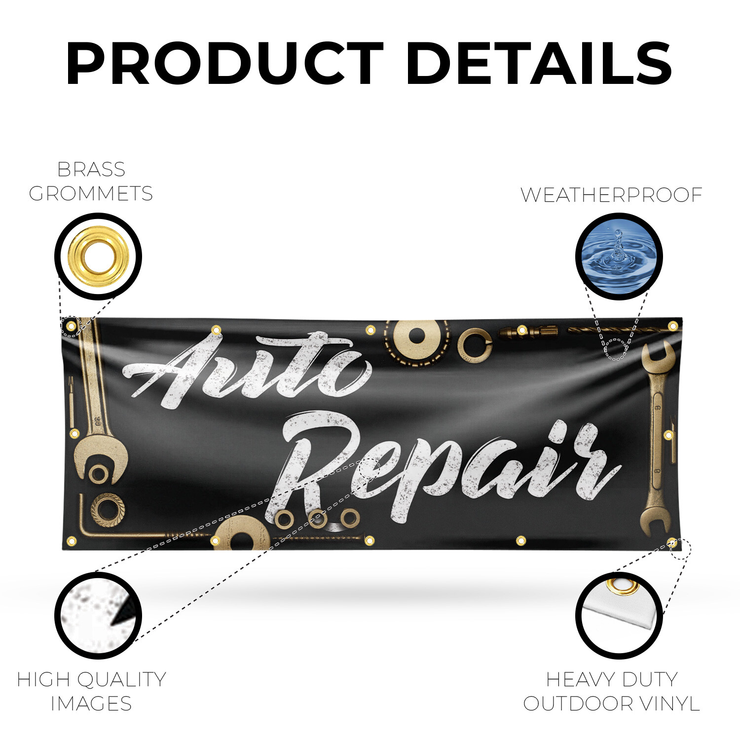 Auto Repair 13 oz Vinyl Banner Sign with Metal Grommets Heavy-Duty Single-Sided