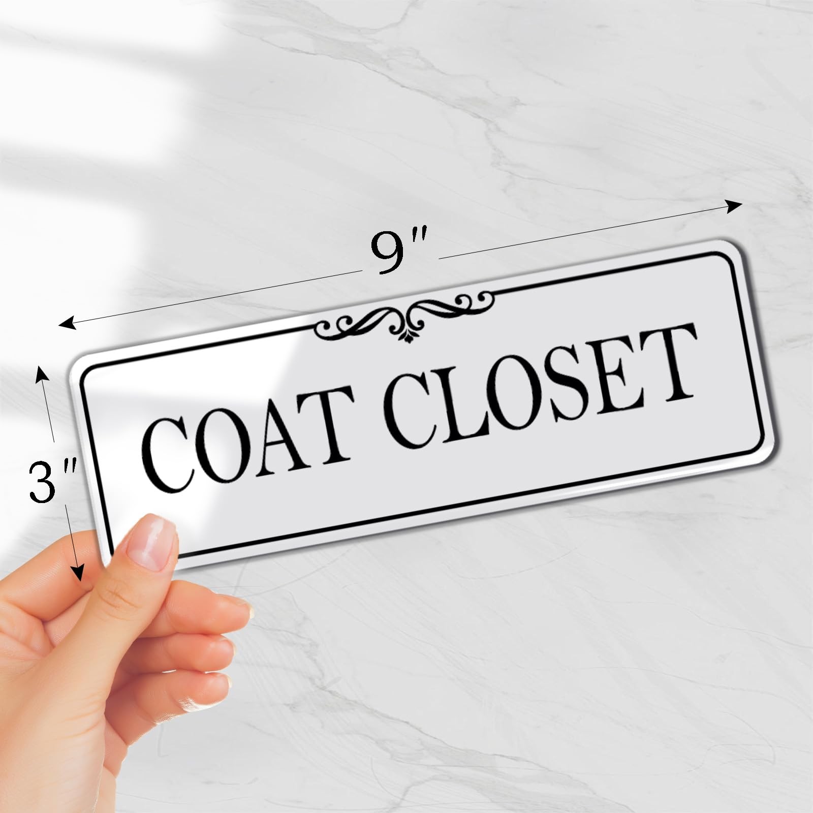 9×3 Inch Coat Closet Room Acrylic SelfStick Sign Elegant White Door Signage