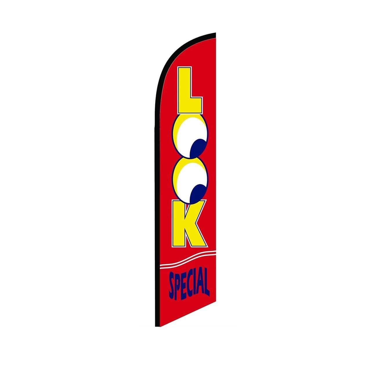 Look Special Red Swooper Flutter Feather Flag | 3ft W x 11.5ft Tall