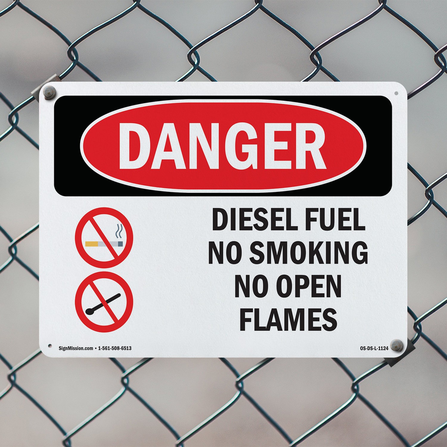 Diesel Fuel No Smoking No Open Flames OSHA Danger Sign Or Decal – 5 or 10 Pack