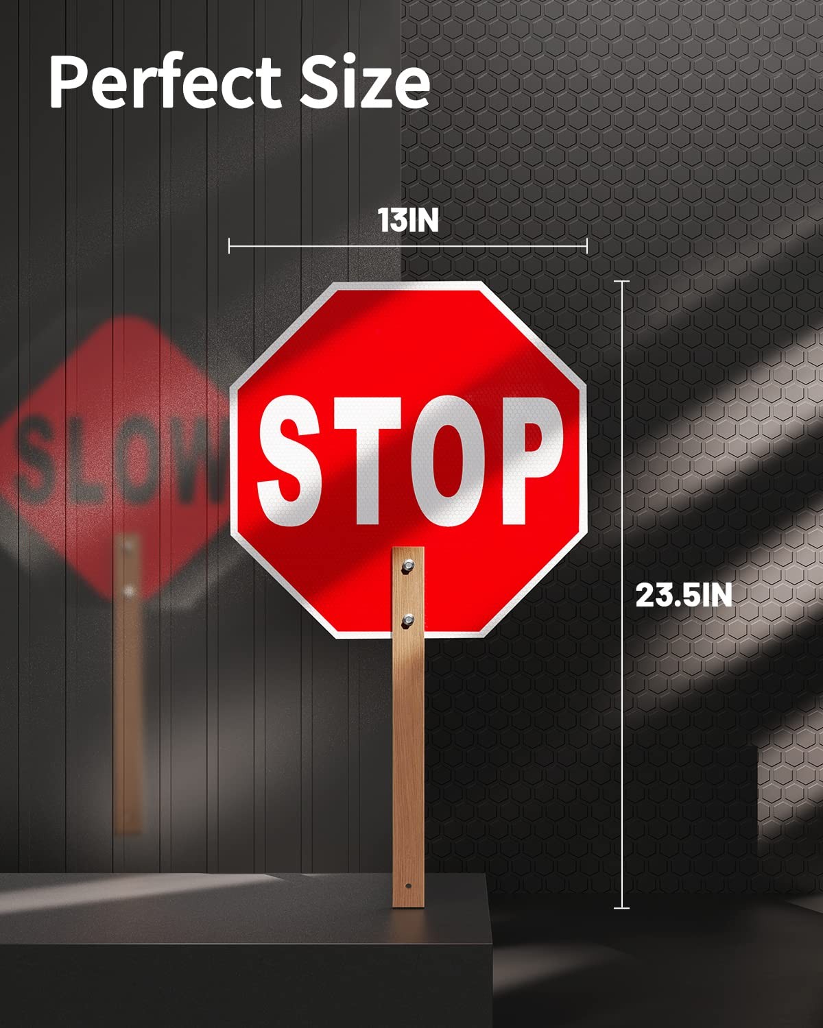 Stop Slow Sign, Double Sided Street Slow Warning Reflective Signs, 13×13 inch