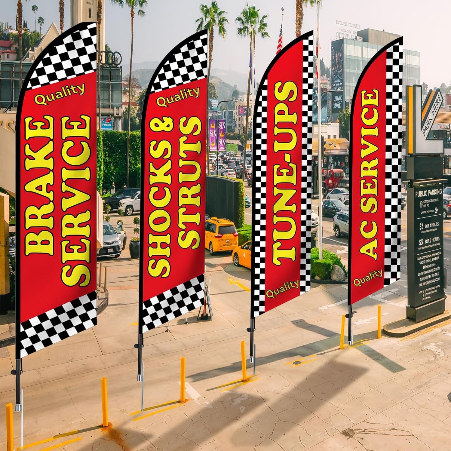 Large Auto Repair Shop Feather Flag 4 Pcs 12 x 2.5 ft Open Business