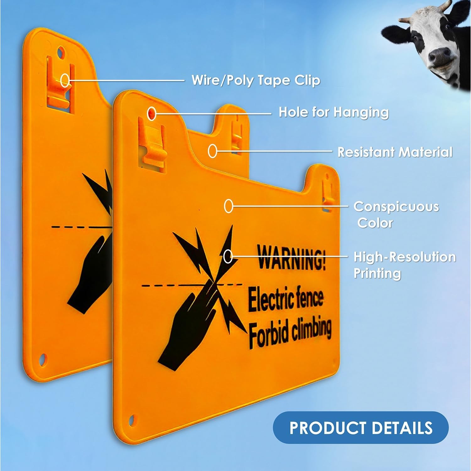 Electric Fence Warning Signs, Yellow Plastic Double-Sided High Voltage Danger…