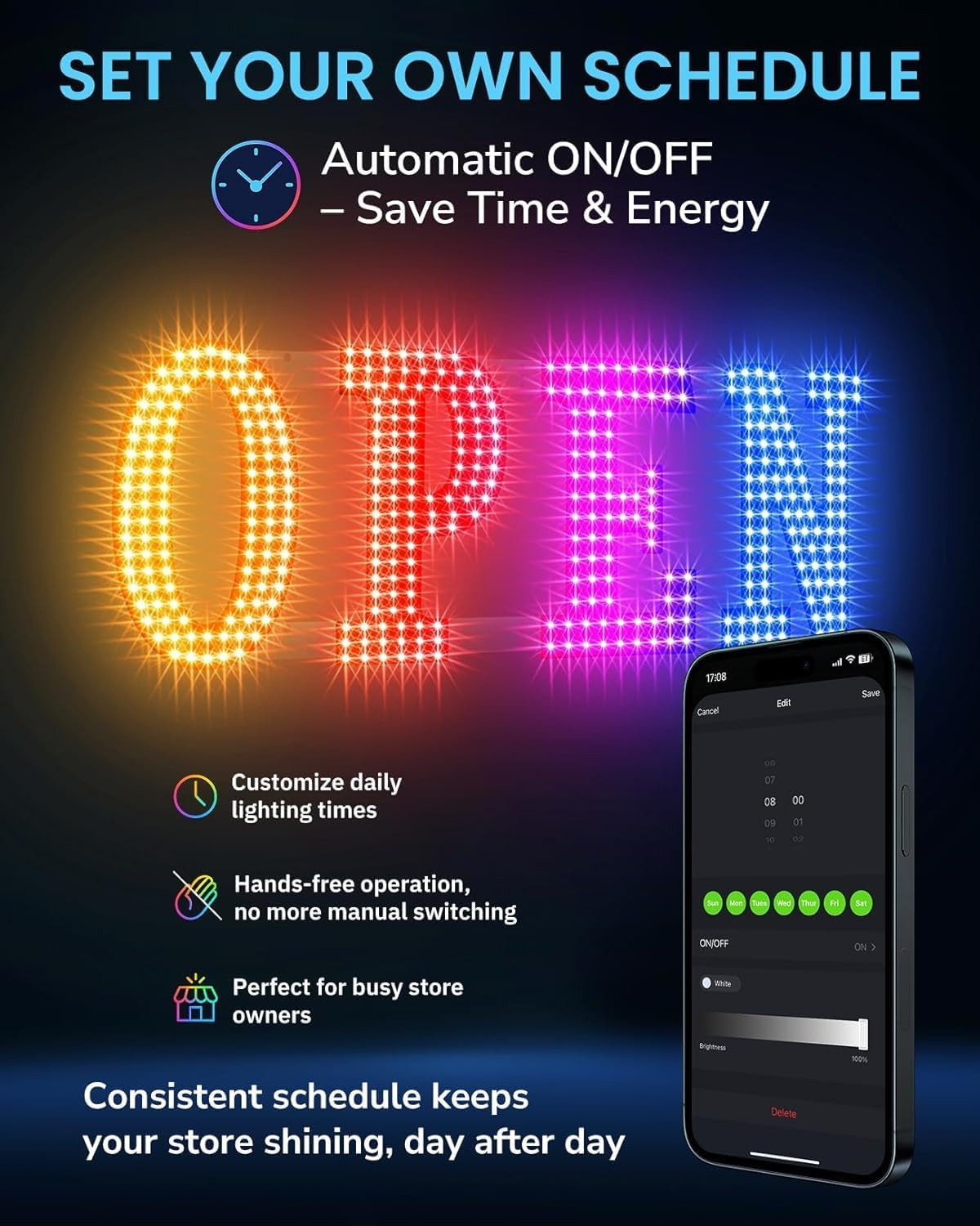 LED Open Sign for Business -48”X16” Large Open Sign with Remote Control, Smart A