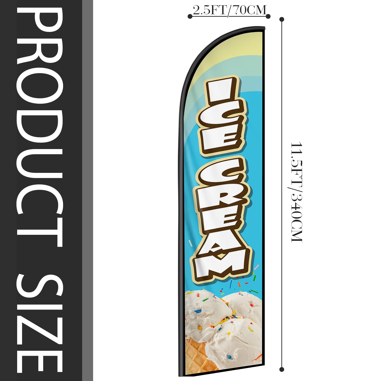 Quiatuliia Ice Cream Feather Flag Banner – 11.5X2.5 Ft Advertising Swooper Flag
